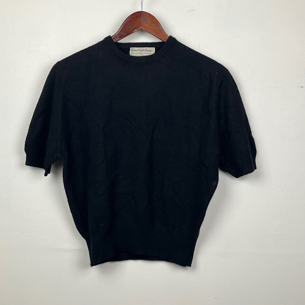 Marshall Field Cashmere Short Sleeve Sweater M Black Minimalist Quiet LuxuryFlaw